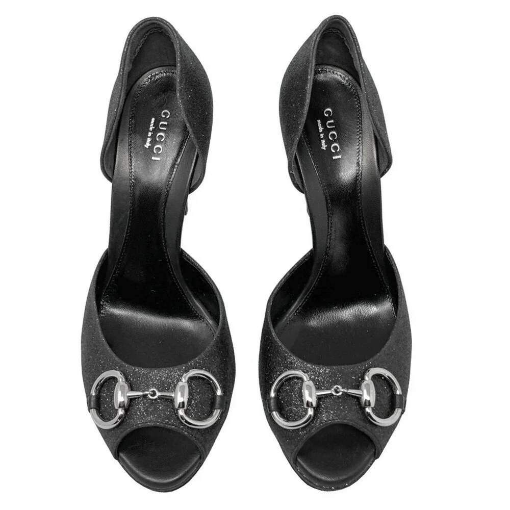 Gucci Horsebit Glitter‎ Heels Charlotte Stardust Pumps Black EU 37 - Picture 2 of 10
